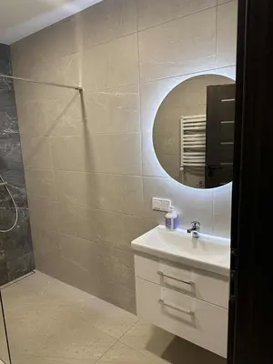 a bathroom with a sink and a mirror at Holiday home in Birstonas in Birštonas