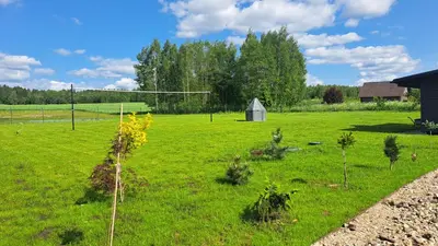 a field of green grass with a goal at Ūdros slėnis in Bildžiai