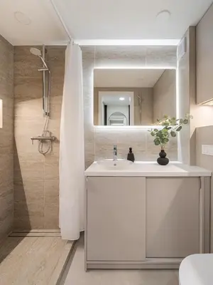 a bathroom with a white sink and a mirror at Loft 10 in Vilnius