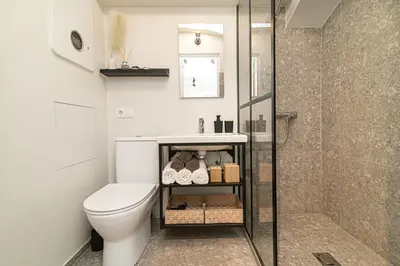 a bathroom with a toilet and a shower at Cozy flat in Vilnius Old Town in Vilnius