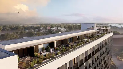 an architectural rendering of a building with plants at Sky Pool Escape Luxury Apartment in Druskininkai Center in Druskininkai