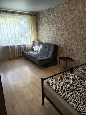 a living room with a couch and a bed at Vieno kambario butas Šiauliuose in Šiauliai
