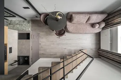 a view of a staircase in a house at Golden loft in City centre Self check-in No 38 in Vilnius
