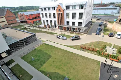 an aerial view of a city with buildings and cars at Lovely Flat with Great Central Location Kaunas in Kaunas