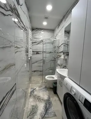 a bathroom with a washing machine and a toilet at Luxury center in Kaunas