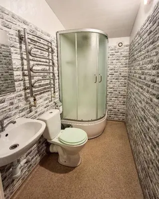 a bathroom with a shower and a toilet and a sink at Sodyba prie Mūšos