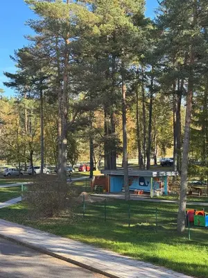 a house in the middle of a park with trees at Feels like home in Visaginas
