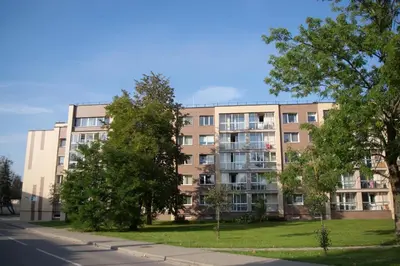 an apartment building on the side of a street at Art apartment in Druskininkai
