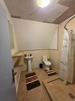 a bathroom with a toilet and a sink at Bistrycia in Vilnius