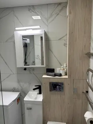 a bathroom with a toilet and a sink and a mirror at Newly renovated cosy apartment near scenic river in Jonava
