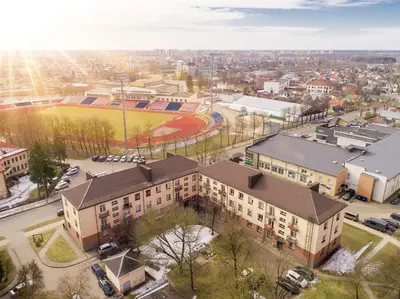 an overhead view of a city with a ballpark at Marijonų Apartamentai in Panevėžys