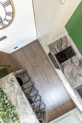 an overhead view of a room with chairs and a ceiling at Kaunas old town apartment in Kaunas