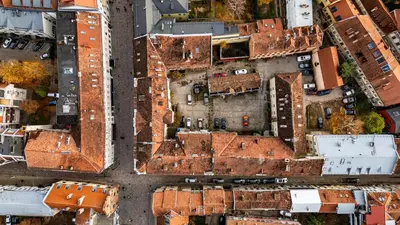 an aerial view of a city with buildings at Charming Apartment in Kaunas Old Town in Kaunas