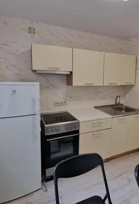 a kitchen with a stove and a white refrigerator at Pas Dianą 1 aukštas in Jurbarkas