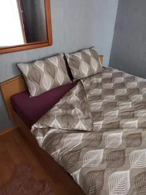 a bed with two pillows on it in a room at Jaukus būstas poilsiui in Kaunas