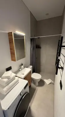 a white bathroom with a sink and a toilet at Cosy Sopenas home in Vilnius