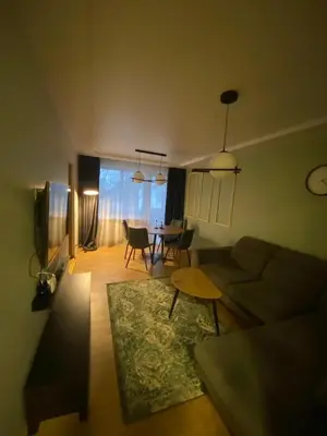 a living room with a couch and a table at Two Bedroom COZY apatment in Vilnius