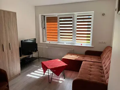 a living room with a couch and a television at Kasia apartaments in Druskininkai