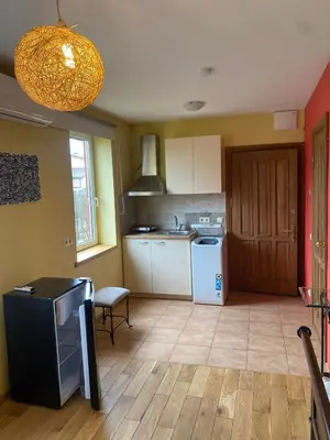 a kitchen with a refrigerator and a stove at Gudyno in Kaunas