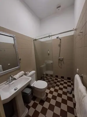 a bathroom with a toilet and a sink and a shower at Vydūno apartamentai 10 in Kaunas