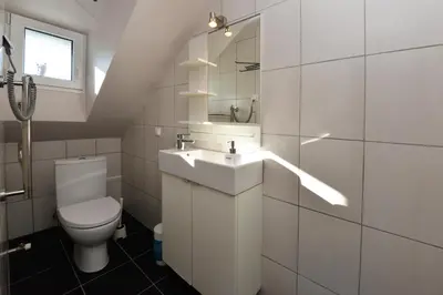 a white bathroom with a toilet and a sink at Žuvienės Pašiūrė in Rubikiai