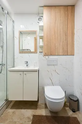 a bathroom with a toilet and a sink and a shower at City Essetials Apartmets in Kaunas