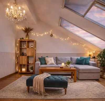 a living room with a couch and a table at Cosy Place in Old Town in Vilnius
