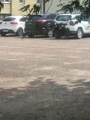 a group of cars parked in a parking lot at Hostel in Rudamina