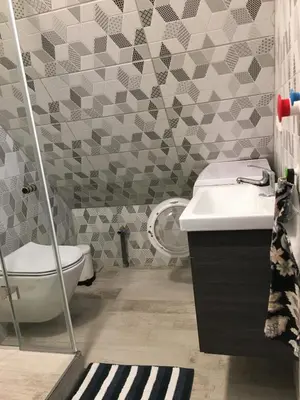 a bathroom with a sink and a toilet at Cozy and quiet apartment near the city in Kaunas