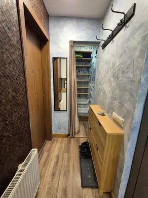 a small hallway with a sink and a closet at Valdau NT in Kaunas