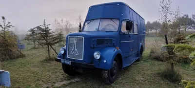 a blue truck is parked in a field at Vigio Brasta camping in Elektrėnai
