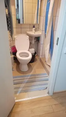 a bathroom with a toilet and a sink at Frankes Cozy One Bedroom Apartment in Vilnius
