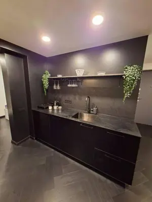 a kitchen with a sink and a counter top at Kauno buzo namuciai in Kaunas