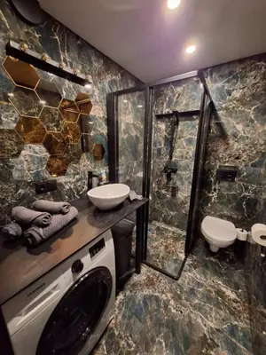 a bathroom with a washing machine and a sink at Kauno buzo namuciai in Kaunas