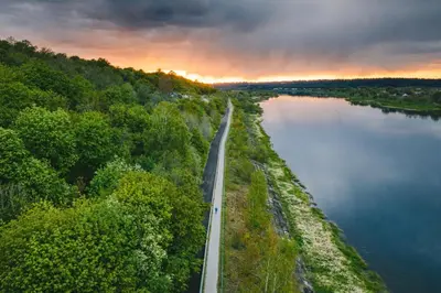 an aerial view of a road next to a river at Klevų 41 Townhouse, Noreikiskes in Kaunas