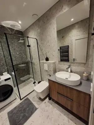 a bathroom with a toilet and a sink and a shower at Viktor Nemuno house in Kaunas