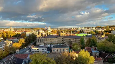 an aerial view of a city with buildings at Vilnius Gate Skyline Studio in Vilnius
