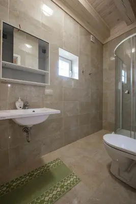 a bathroom with a sink and a toilet and a shower at Panemunio sodyba in Birštonas