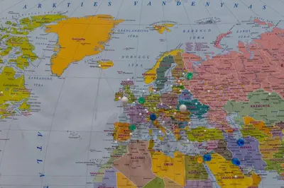 a map of the world with different countries at Maironis Apartment in Kaunas
