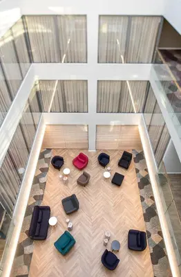 an overhead view of a room with tables and chairs at UPA Medical SPA in Druskininkai