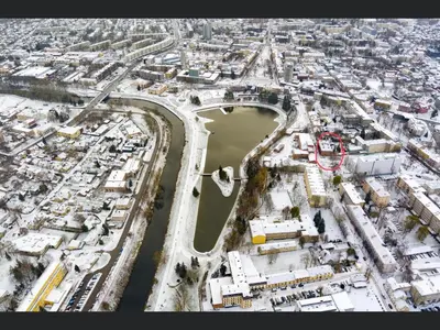 an aerial view of a city with a river at Kranto Luxe Stay in Panevėžys