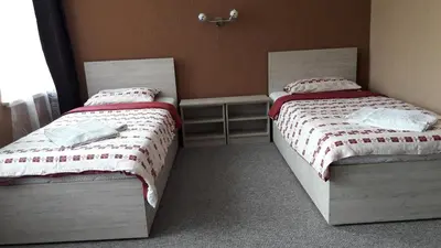 two twin beds in a room with at Sveciu Namai- Kazlu Ruda in Kazlų Rūda