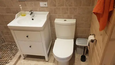 a bathroom with a white toilet and a sink at Vienkiemis prie Merkinės in Merkinė