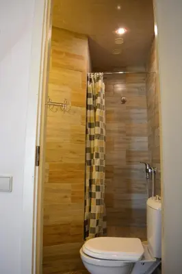 a bathroom with a toilet and a shower at Kaunas Homestay in Kaunas