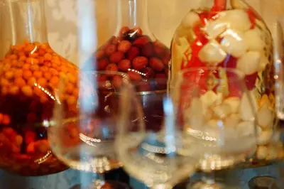 a group of wine glasses with fruit in them at Labanoras in Labanoras