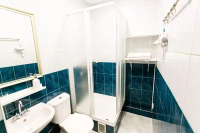 a bathroom with a shower and a toilet and a sink at G-45 in Vilnius