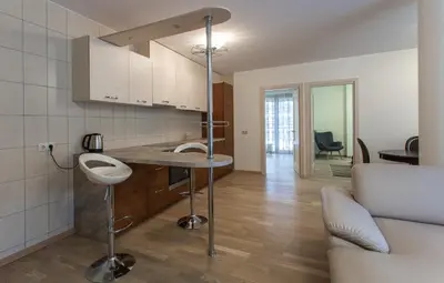 a bathroom with a sink and a toilet in a room at Violetos Lux Apartamentai in Druskininkai