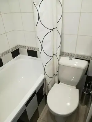 a bathroom with a white toilet and a tub at Apartment Vilnius Zemaitijos in Vilnius