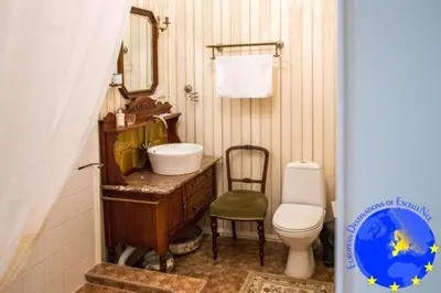 a bathroom with a sink and a toilet at Pakruojis Manor's Palace Boutique Hotel in Pakruojis