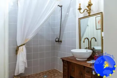 a bathroom with a sink and a mirror at Pakruojis Manor's Palace Boutique Hotel in Pakruojis